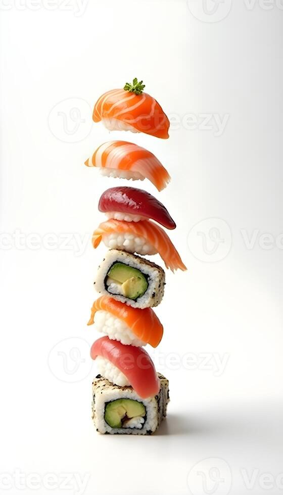 stack sushi stack on white background photo