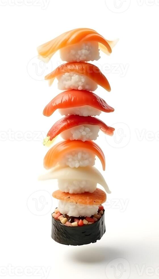 a lot of sushi on a white background photo