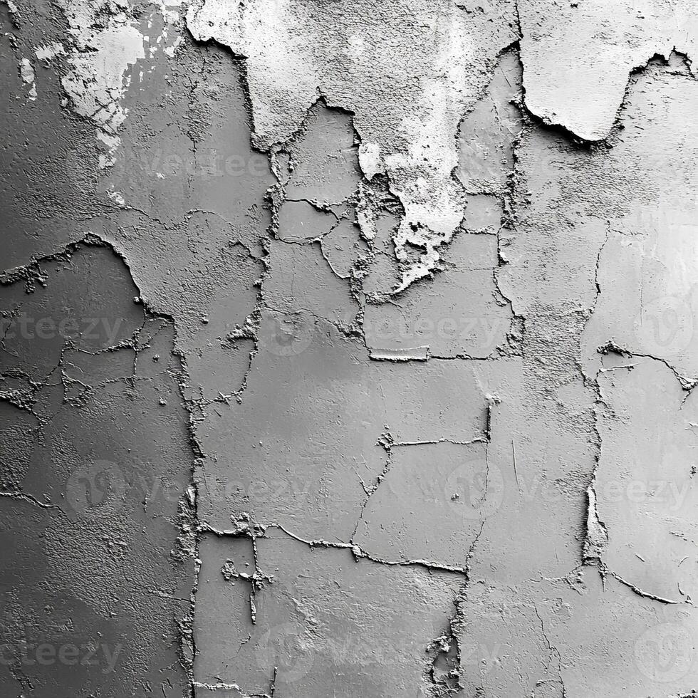 Close-up view of a textured concrete surface revealing intricate patterns of peeling paint and uneven surfaces, highlighting the passage of time and weathering effects photo