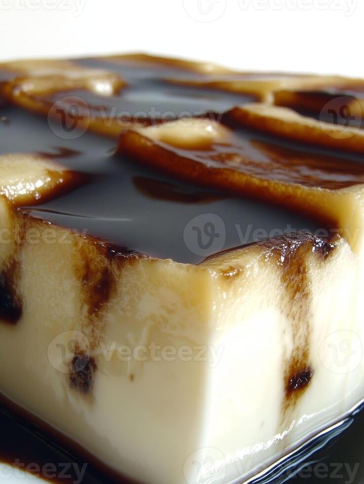 This luxurious creamy bavarian cream dessert captivates with its silky texture, generously drizzled with rich chocolate sauce, inviting sweet indulgence at any time of day photo