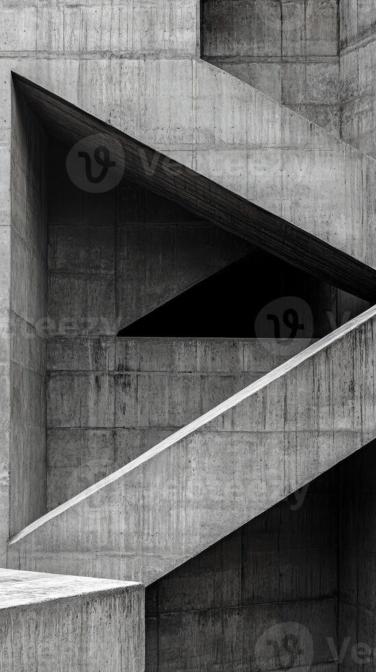 An abstract background features a textured concrete surface with sharp geometric shapes and angles. The interplay of light and shadows enhances the modern aesthetic photo