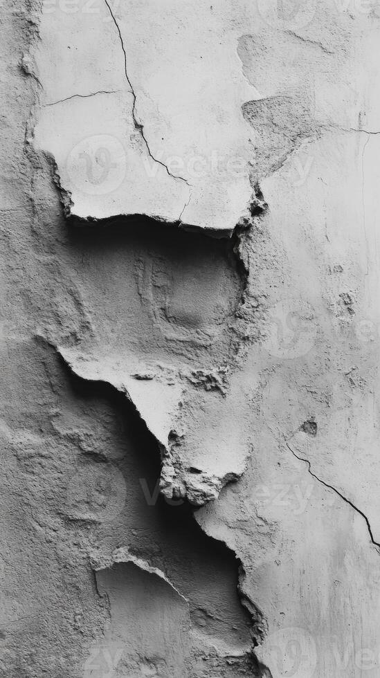 Textured concrete surface reveals cracks and uneven patches, emphasizing an abstract aesthetic that highlights the passage of time and natural erosion photo