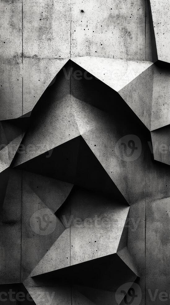 A visually engaging abstract background features a textured concrete surface characterized by sharp, angular shapes and deep shadows photo