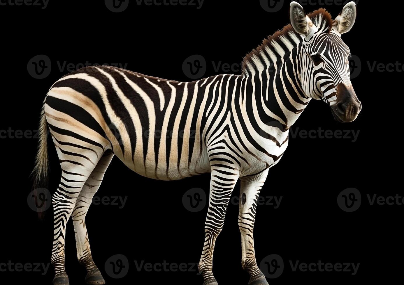 A zebra standing in front of a black background photo