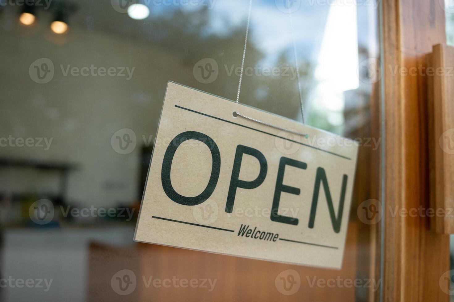 open on the first day of business. guarantees safety, cleanliness, open the coffee shop. open for New normal. Small business, welcome, restaurant photo