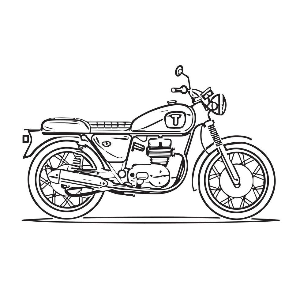 A motorcycle is shown in a line drawing vector