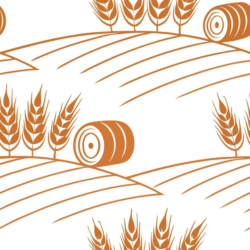 Subtle autumn harvest seamless pattern with hay bales wheat fields and muted orange tones for a rustic fall look concept as Rustic autumn harvest pattern with hay bales wheat field Clear vector