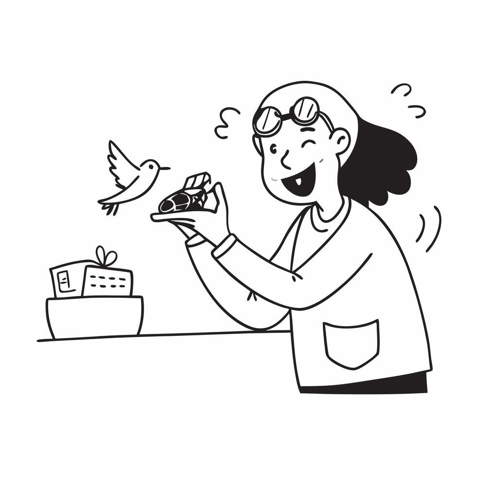 Woman with multiple sclerosis feeding her bird concept as A woman with multiple sclerosis joyfully feeding her bird showcasing their strong bond and the joy of caring for a pet in vector