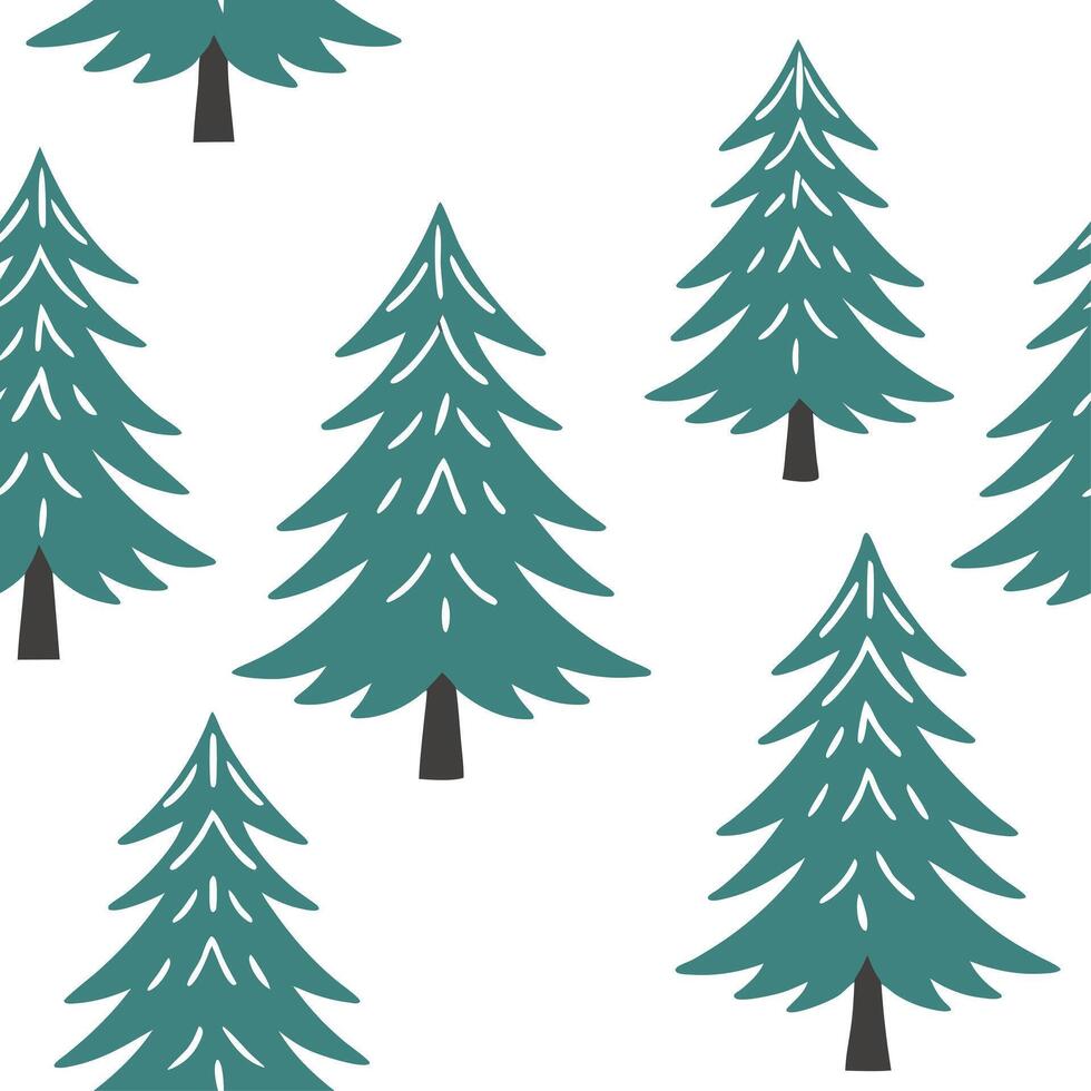 Winter trees seamless pattern with evergreen trees snowy branches and icy textures for a festive winter design concept as Festive winter trees pattern with evergreen trees snowy br Clear vector