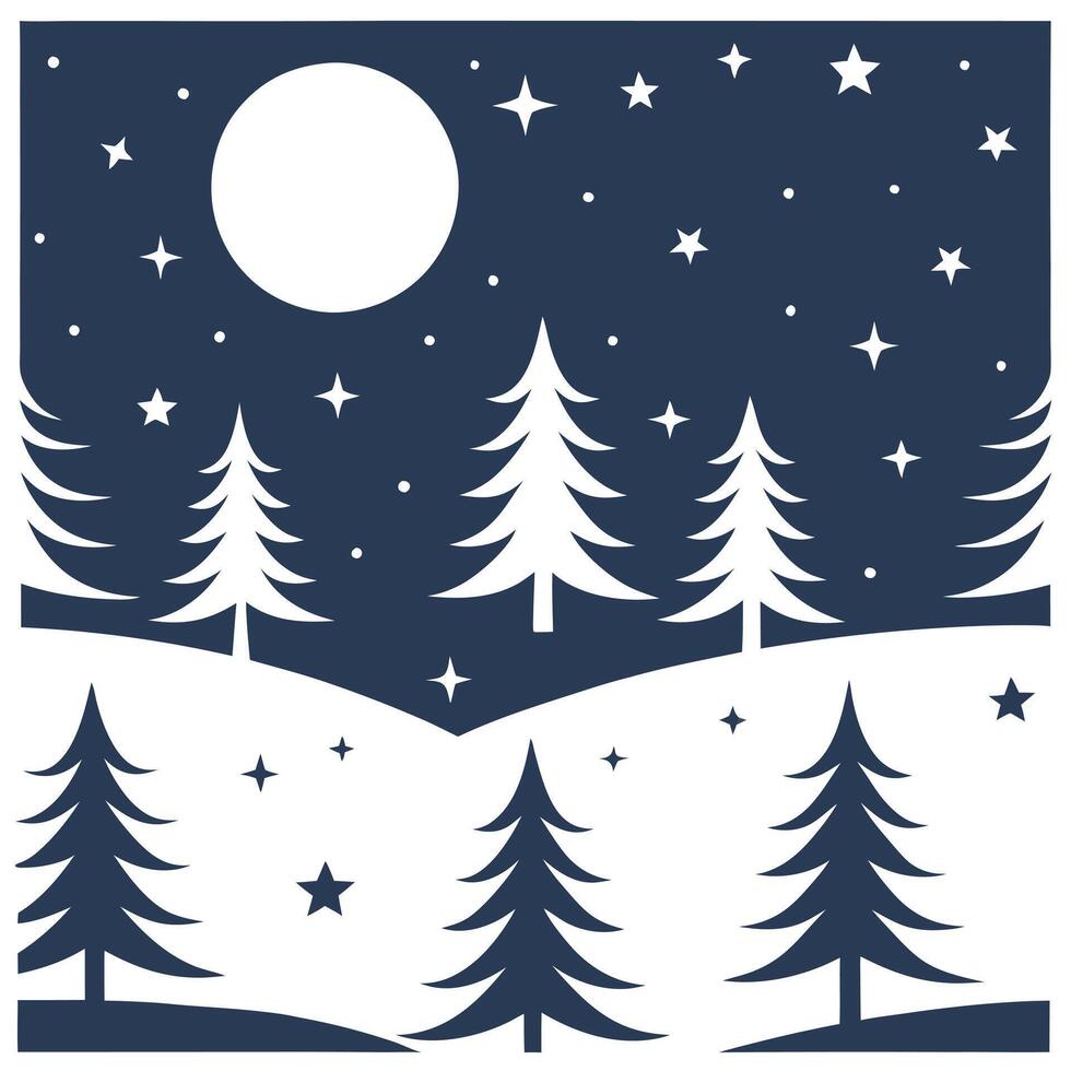 Winter nights seamless pattern with starry skies snow covered trees and soft moonlight for a peaceful tranquil atmosphere concept as Serene winter night pattern with starry skies s Clear vector