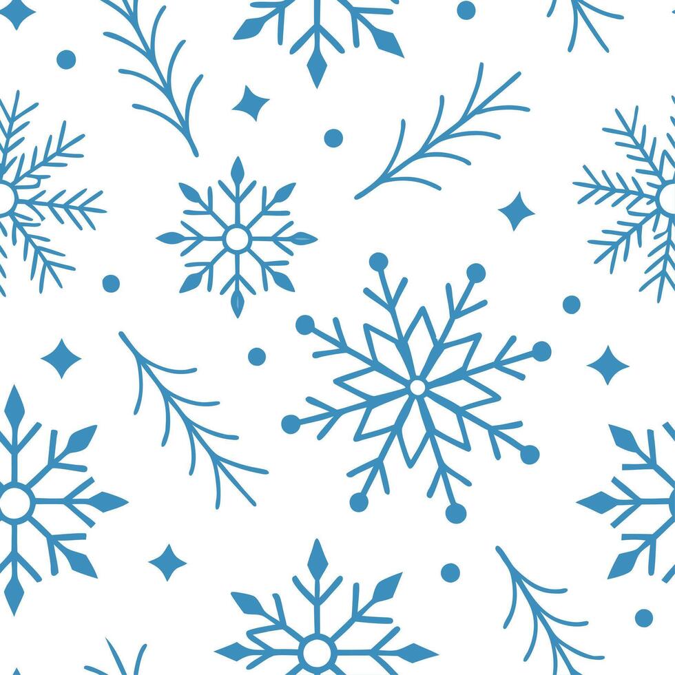 Winter seamless pattern with frosty blue snowflakes shimmering ice crystals and delicate winter branches for a magical winter look concept as Magical winter pattern with frosty blu Clear vector