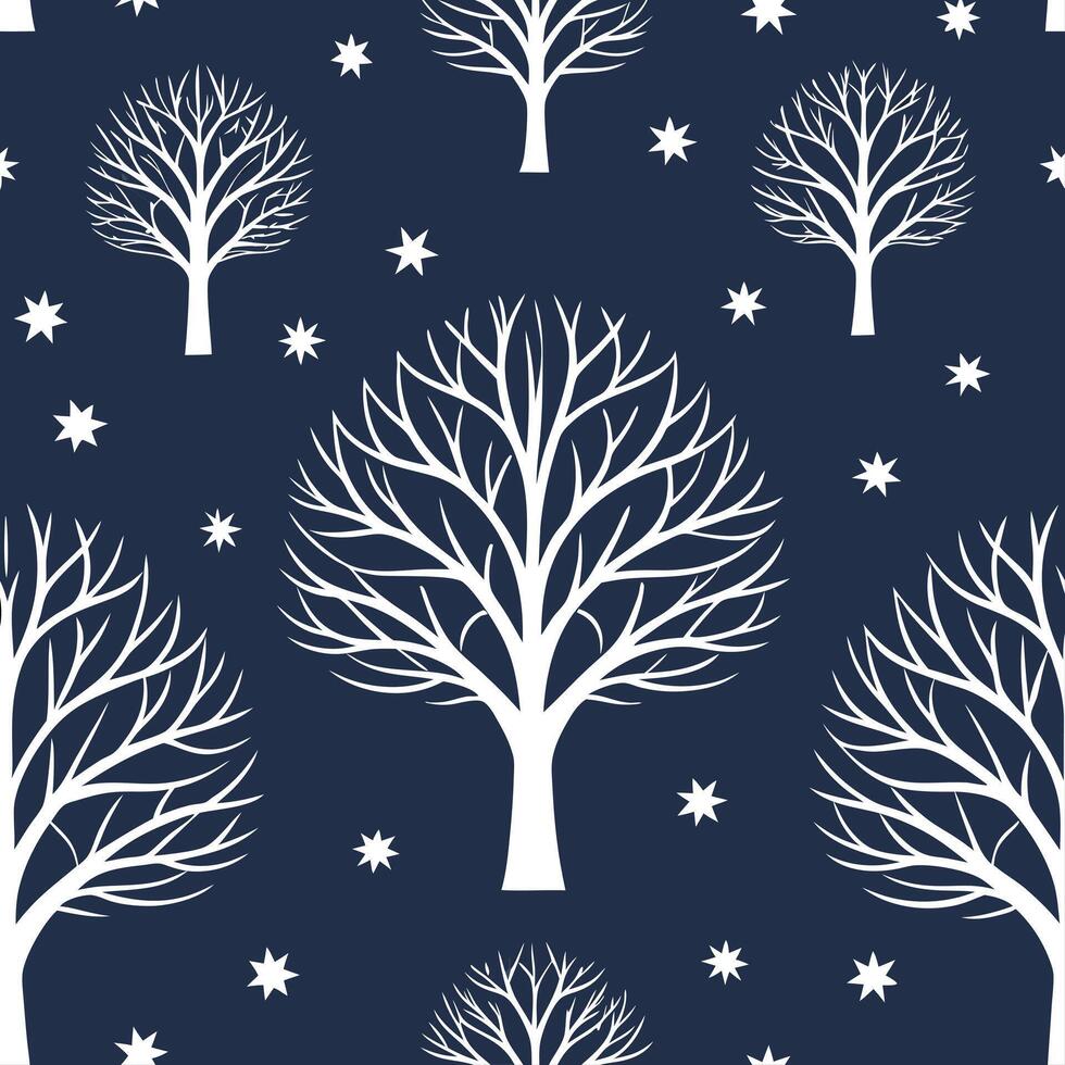 Winter nights seamless pattern with frosty trees soft snowflakes and quiet night skies for a calm reflective atmosphere concept as Calm winter night pattern with frosty trees soft Clear Set 2 vector