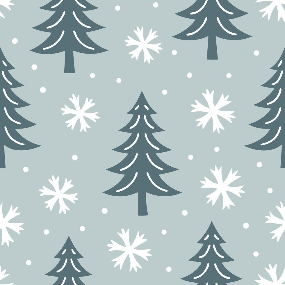 Winter nights seamless pattern with frosty trees soft snowflakes and quiet night skies for a calm reflective atmosphere concept as Calm winter night pattern with frosty trees soft Clear vector