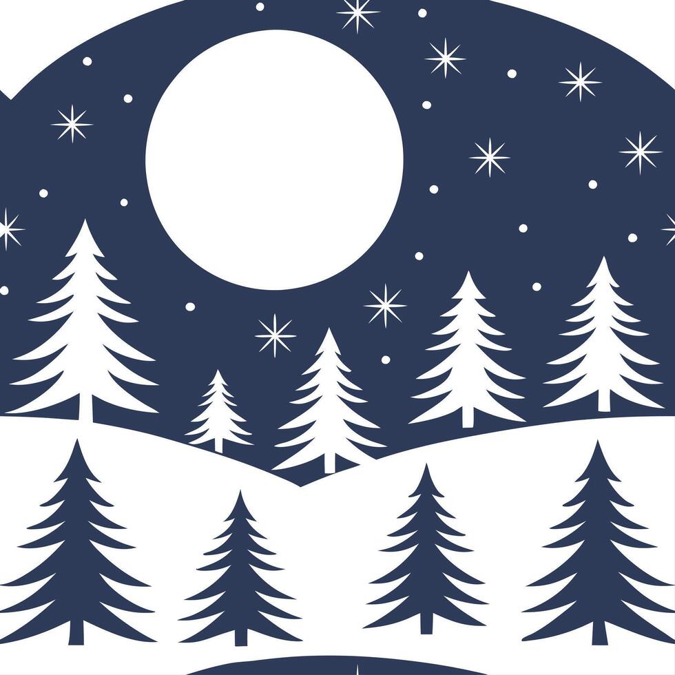Winter nights seamless pattern with glittering ice crystals soft moonlight and snowy trees for a cold tranquil winter night concept as Tranquil winter night pattern with glittering Clear vector