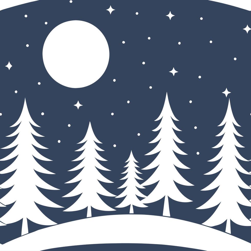Winter nights seamless pattern with clear starry skies snow covered trees and soft moonlight for a peaceful winter night concept as Peaceful winter night pattern with clear starry Clear vector