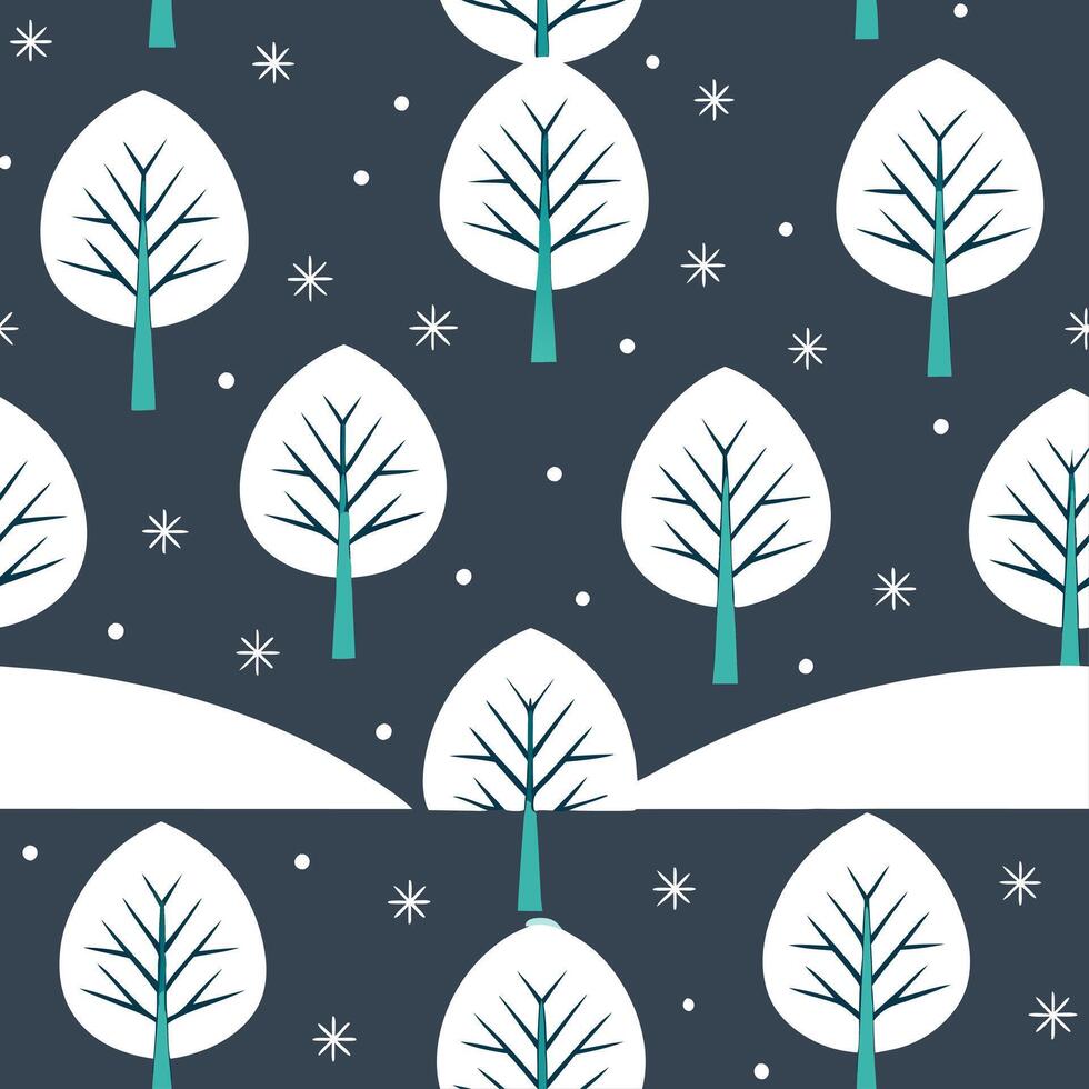 Winter nights seamless pattern with dark sky snowflakes and glowing trees for a mystical winter evening effect concept as Mystical winter night pattern with dark skies snowflakes a Clear vector