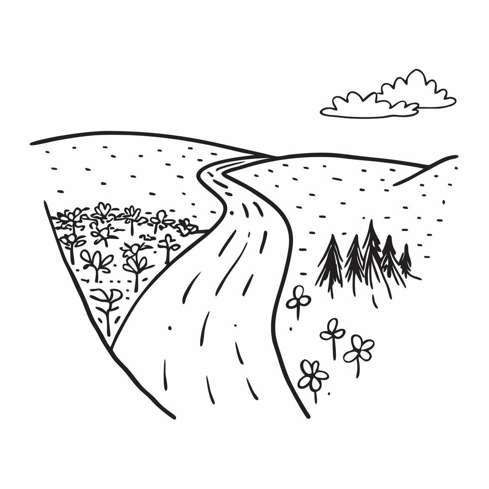 Wildflower Trail through the Woods concept as A trail through the woods is lined with wildflowers leading hikers through a natural floral avenue in Photo Stock Concept Clear vector