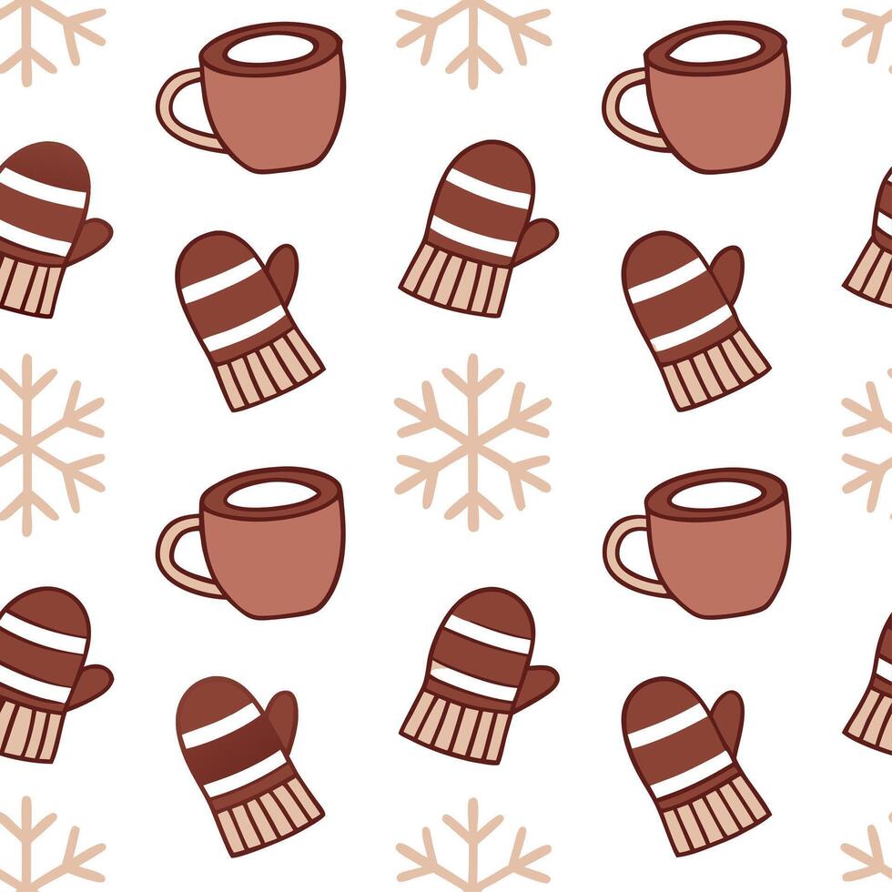 Warm winter seamless pattern with hot cocoa mugs scarves and mittens for a cozy seasonal feel concept as Cozy winter pattern with hot cocoa mugs scarves and mittens for a snug hear Clear vector