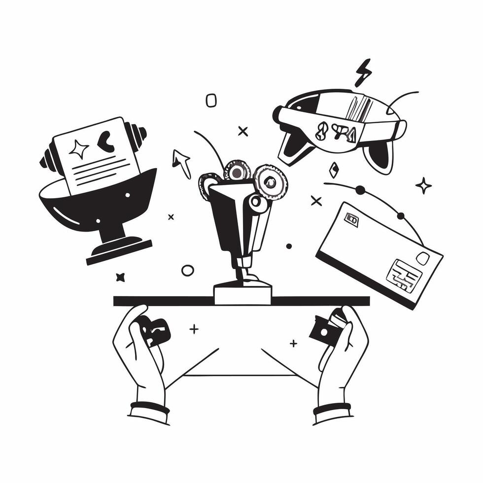 VR Gaming Championship concept as Competitors participate in a VR gaming championship facing off in virtual reality battles in Photo Stock Concept vector