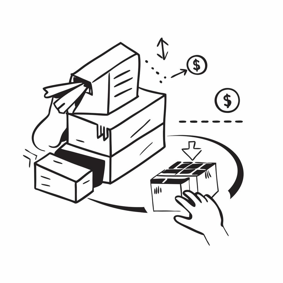 Warehouse storage and a revenue forecast report symbolizing revenue forecasting in double exposure with copy space concept as Warehouse storage blended with a revenue forecast rep vector