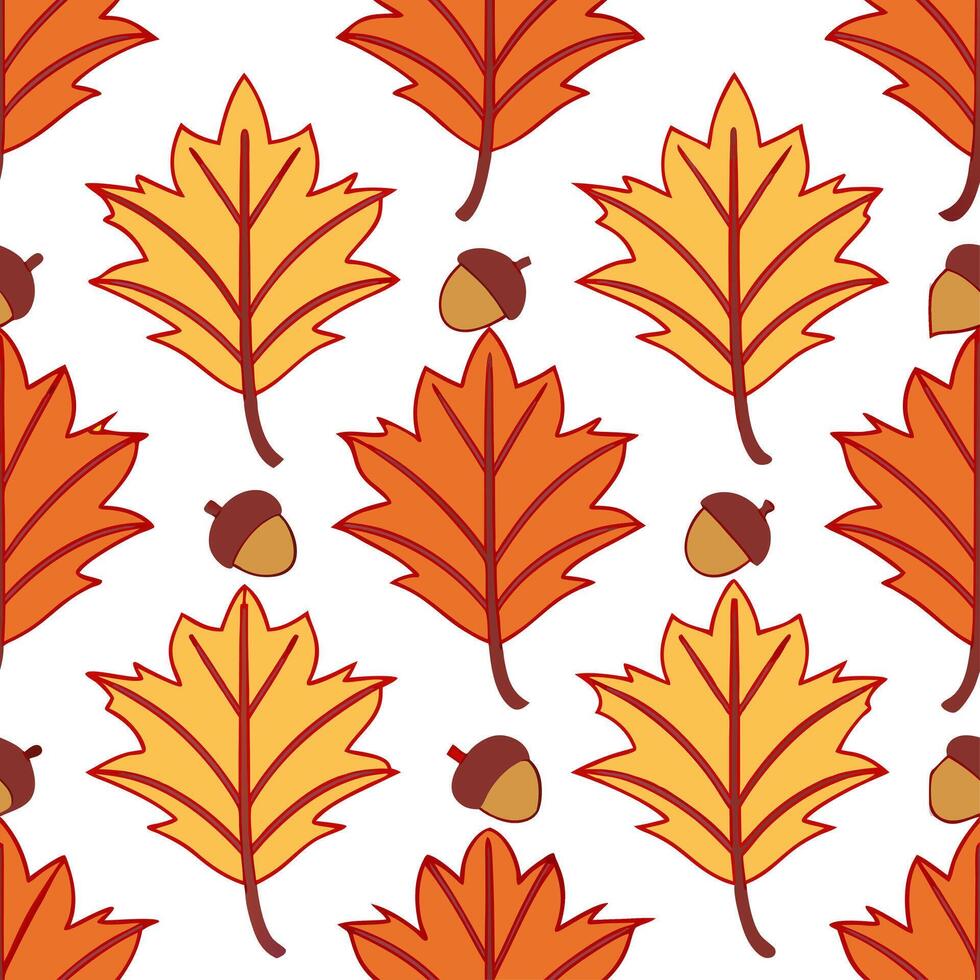 Vibrant autumn trees seamless tile pattern with colorful leaves and acorns for lively fall spaces concept as Colorful autumn leaves and acorns arranged seamlessly to create lively Clear Set 2 vector