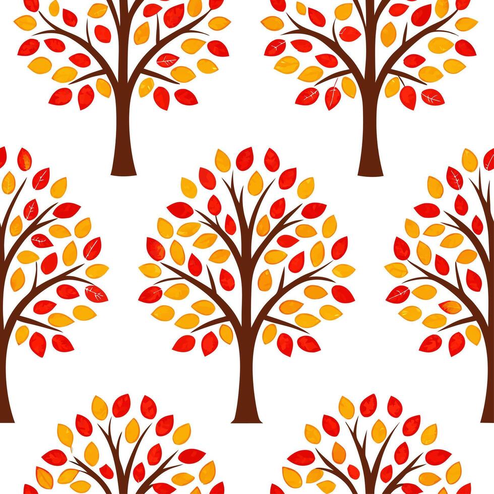 Vibrant autumn trees seamless tile pattern with colorful leaves and acorns for lively fall spaces concept as Colorful autumn leaves and acorns arranged seamlessly to create lively Clear vector
