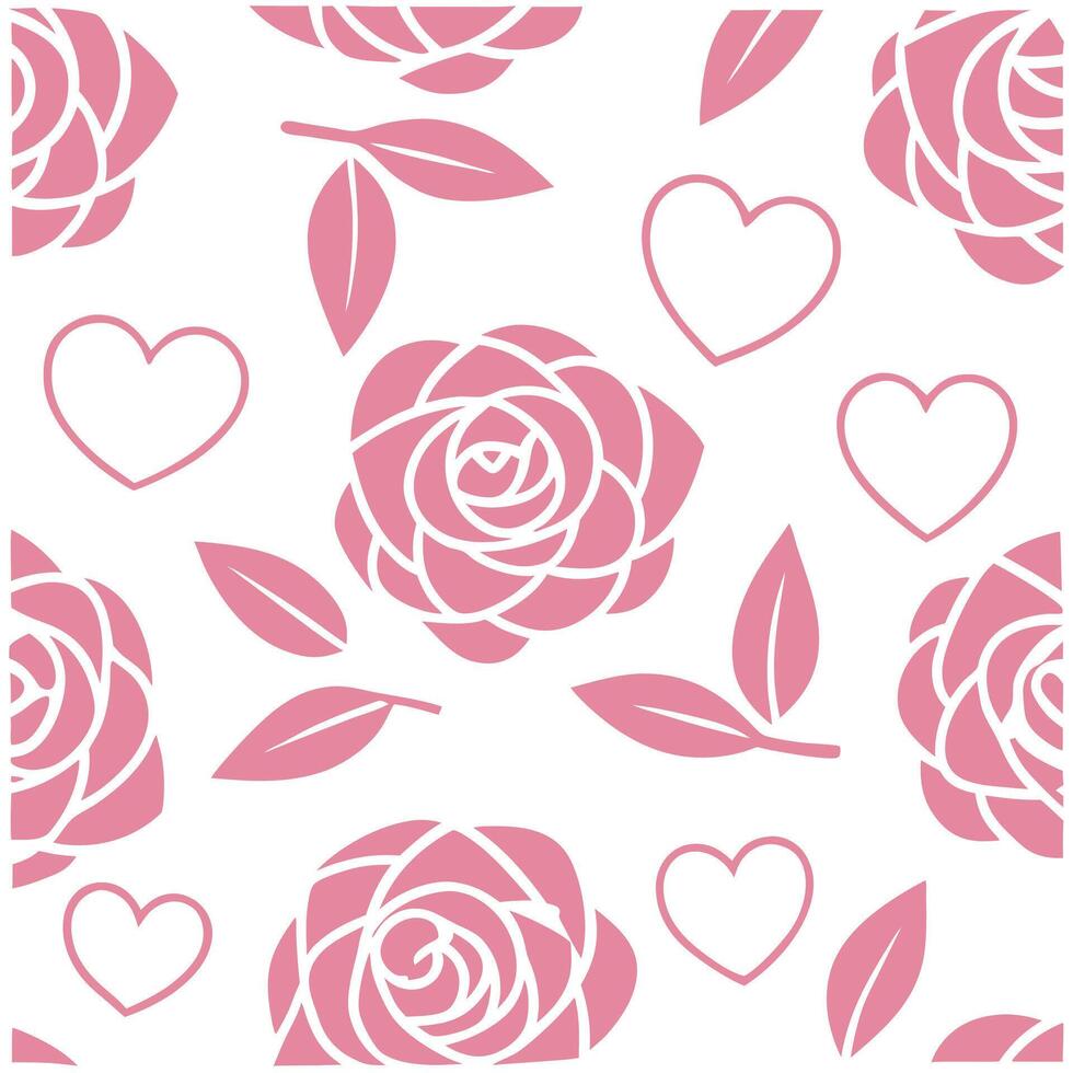 Valentine hearts and roses seamless tile pattern with romantic blooms and soft pink hues for elegant decor concept as Romantic rose blooms and soft pink hearts arranged seamlessly Clear Set 4 vector