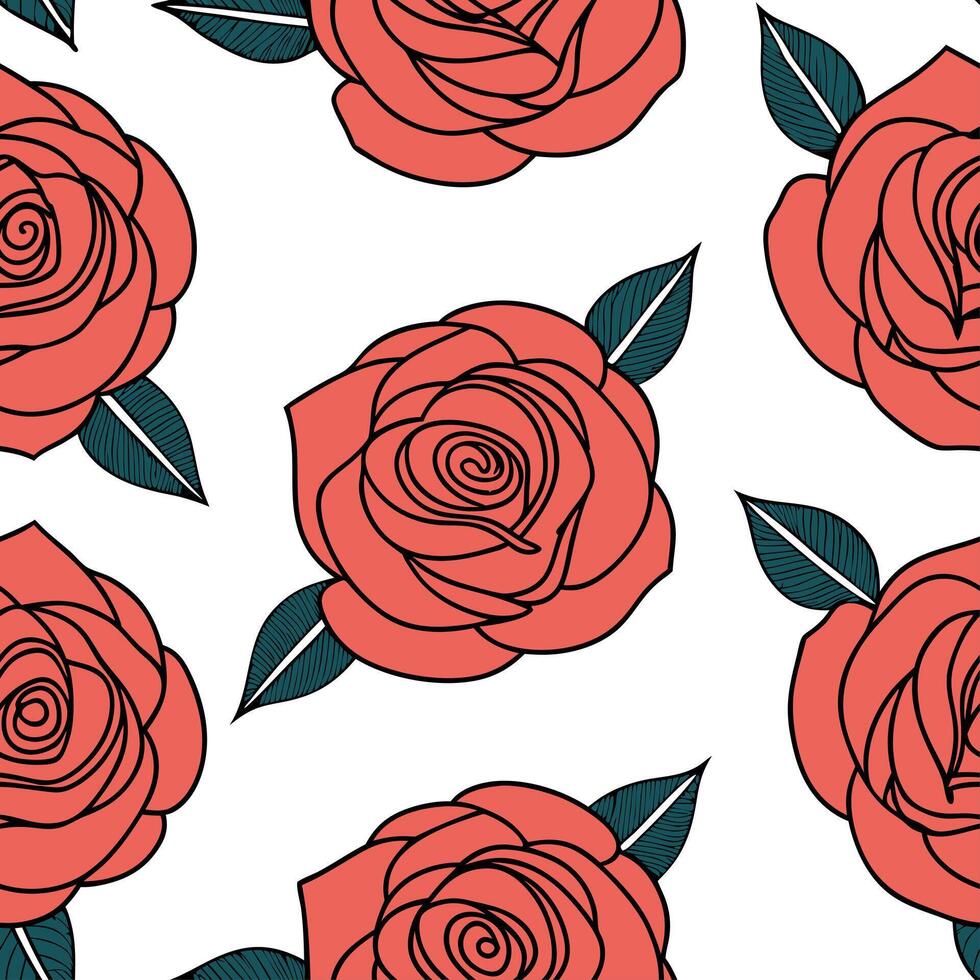 Valentine roses seamless tile pattern with blooming flowers and rich red tones for elegant love themed decor concept as Blooming roses and rich red tones arranged seamlessly for el Clear vector