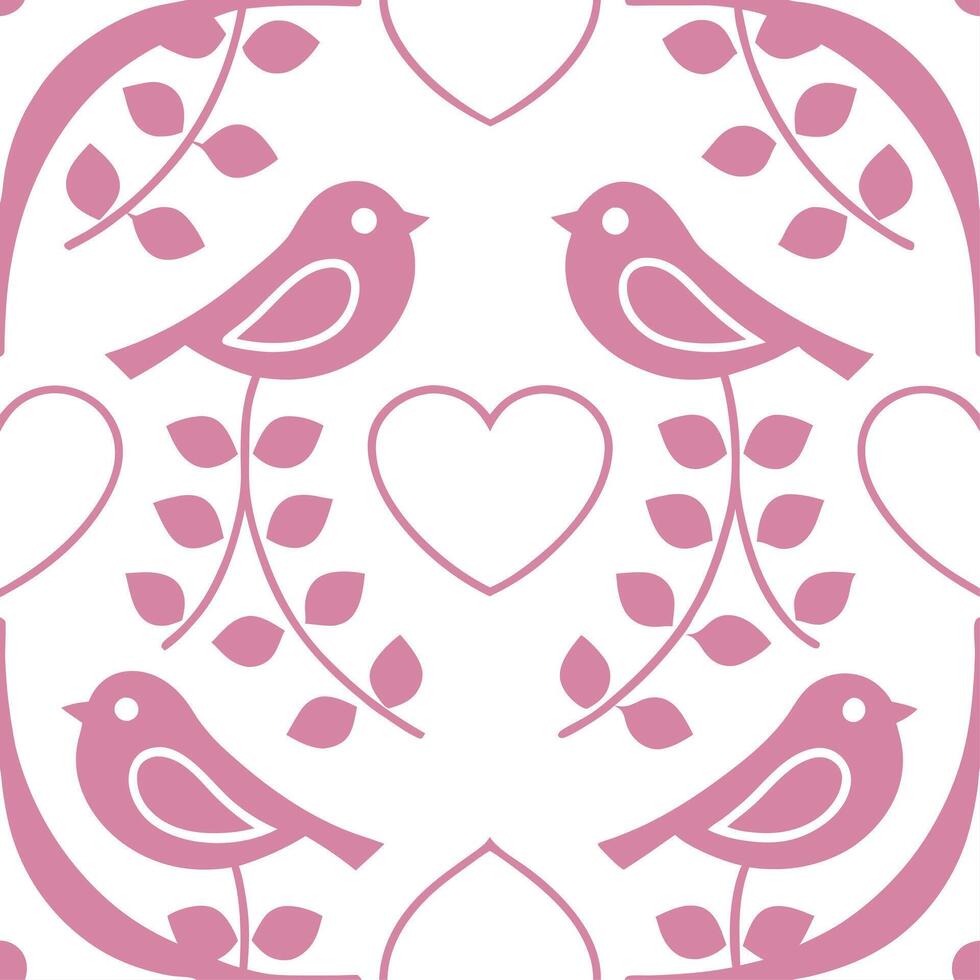 Valentine hearts and lovebirds seamless tile pattern with romantic elements and soft pink tones for charming decor concept as Romantic lovebirds and soft pink hearts arranged seaml Clear Set 4 vector