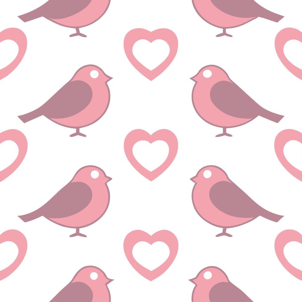 Valentine hearts and lovebirds seamless tile pattern with romantic elements and soft pink tones for charming decor concept as Romantic lovebirds and soft pink hearts arranged seaml Clear vector