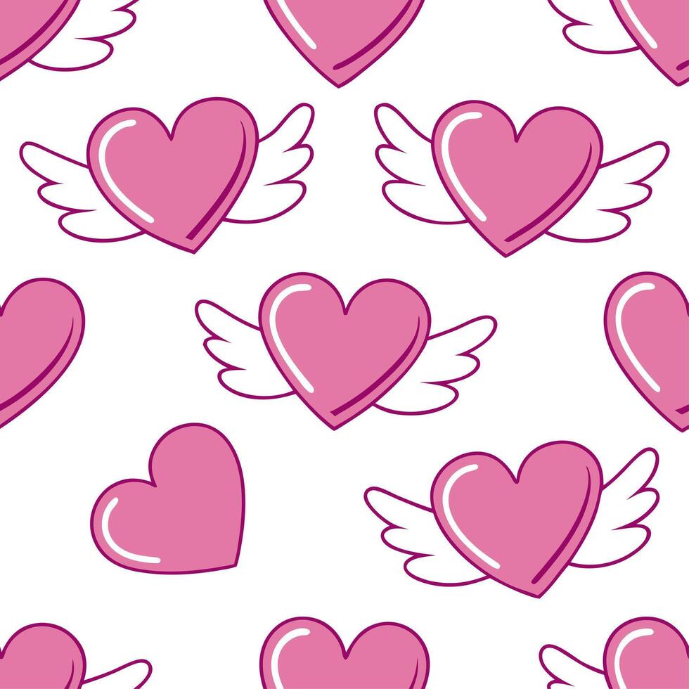Valentine hearts and cupids seamless tile pattern with playful elements and bright pink tones for cheerful decor concept as Playful hearts and cupids with bright pink tones arrange Clear Set 4 vector