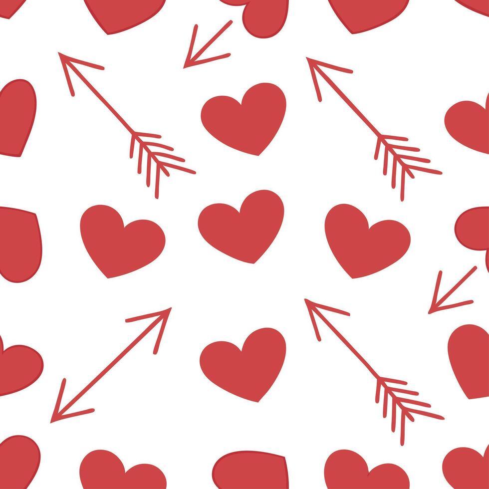 Valentine hearts and arrows seamless tile pattern with vibrant reds and elegant designs for romantic decor concept as Vibrant red hearts and elegant arrows arranged seamlessly for Clear vector