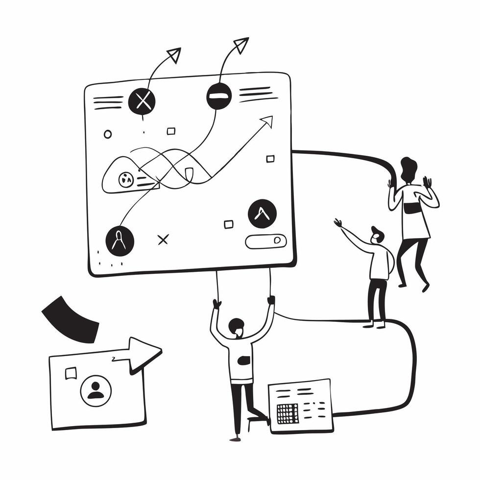 User Journey Mapping concept as Designers mapping out the user journey to enhance customer interactions and streamline experiences in Photo Stock Concept Clear Set 2 vector
