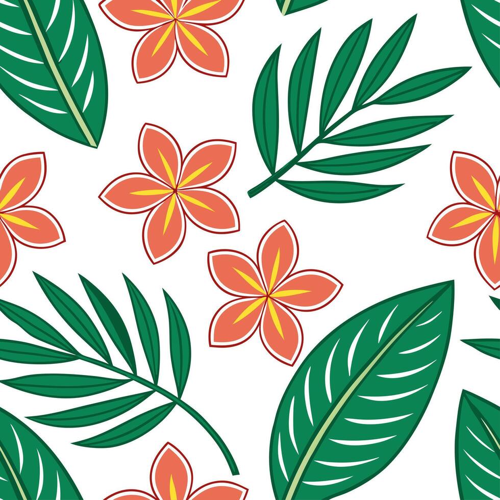 Tropical summer seamless pattern with exotic flowers and vivid tropical foliage for an adventurous design concept as Exotic summer flower pattern with tropical flowers and vivid fo Clear vector