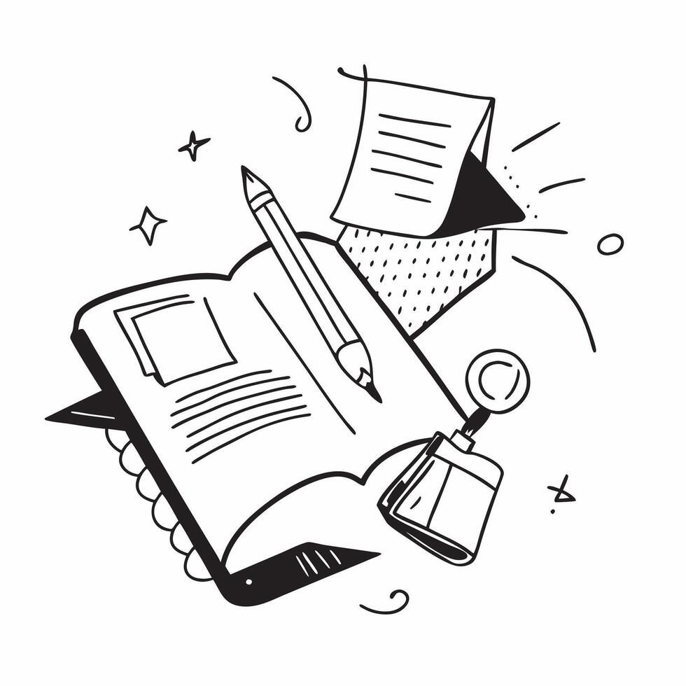 Top view of a workspace with a notebook and pen symbolizing creativity in double exposure with copy space concept as A top view of a workspace blended with a notebook and pen repr Clear vector