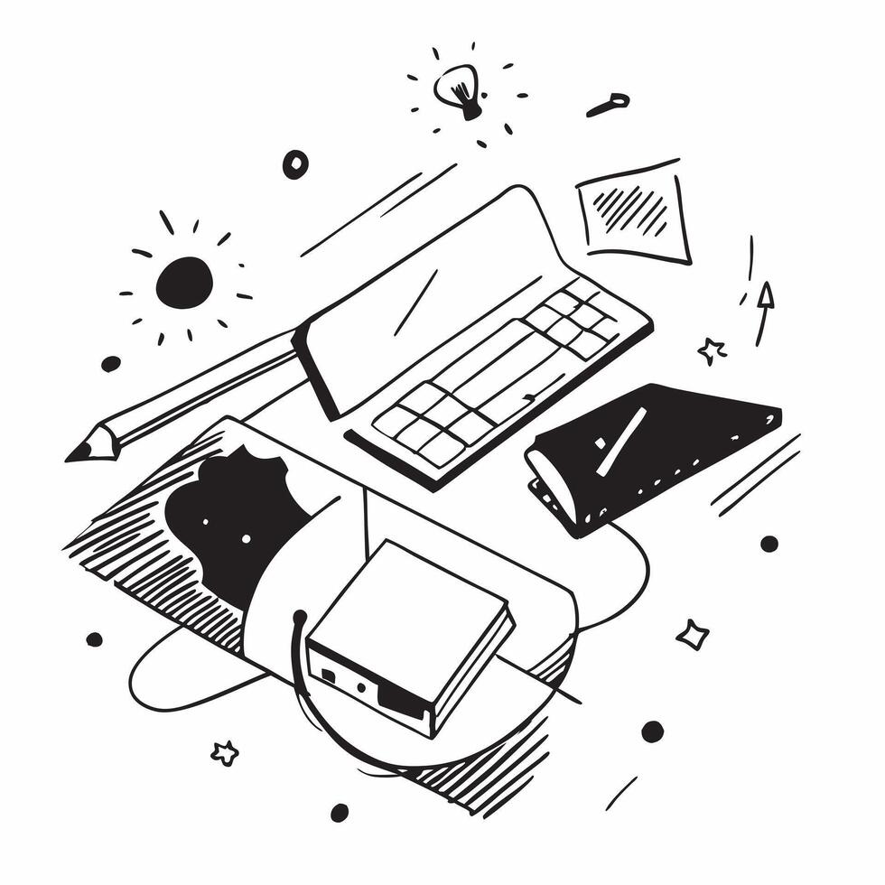 Top view of a workspace with a keyboard and mouse symbolizing technology in double exposure with copy space concept as A top view of a workspace blended with a keyboard and mouse Clear Set 2 vector