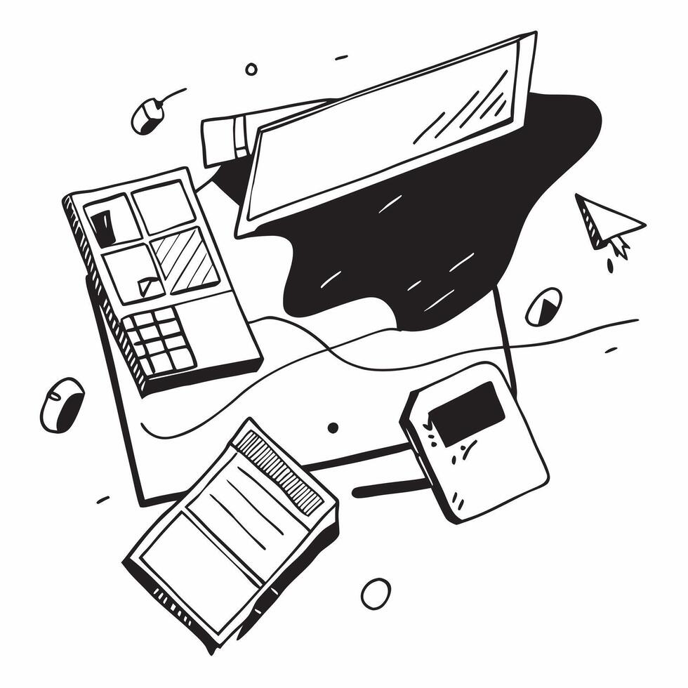 Top view of a workspace with a laptop and sticky notes symbolizing digital productivity in double exposure with copy space concept as A top view of a workspace with a laptop and s Clear vector