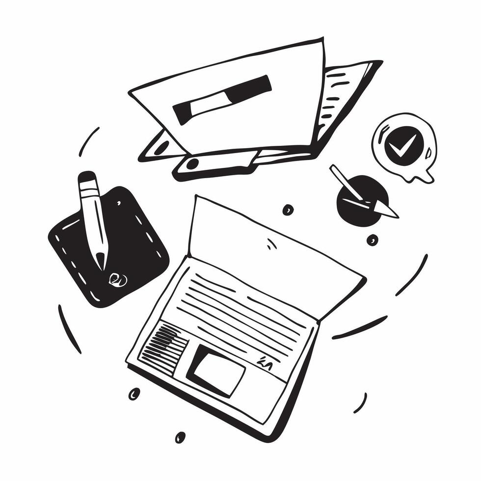 Top view of a workspace with a laptop and sticky notes symbolizing digital productivity in double exposure with copy space concept as A top view of a workspace with a laptop and s Clear Set 3 vector