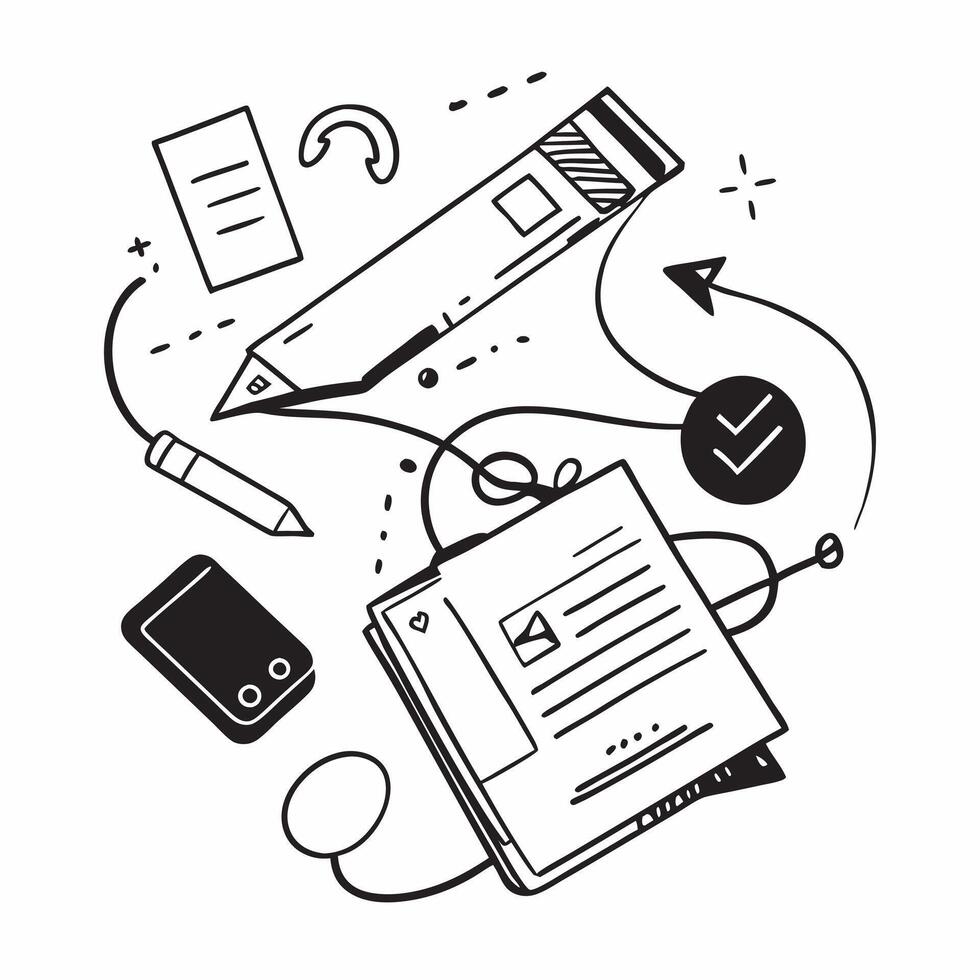Top view of a workspace with a computer mouse and documents symbolizing information management in double exposure with copy space concept as A top view of a workspace blended with Clear Set 4 vector