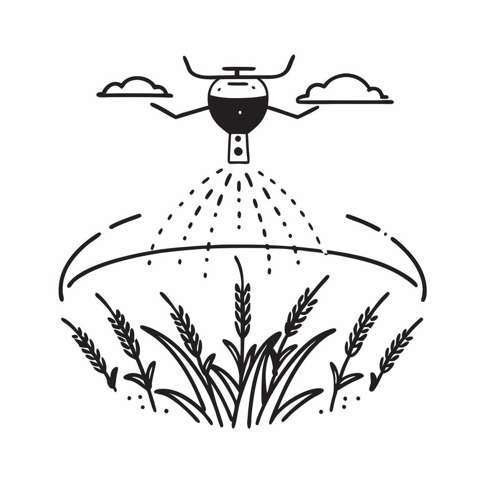 Top view of a rice field with drone spraying overlay symbolizing precision agriculture in double exposure with copy space concept as A top view of a rice field intertwined with a Clear vector
