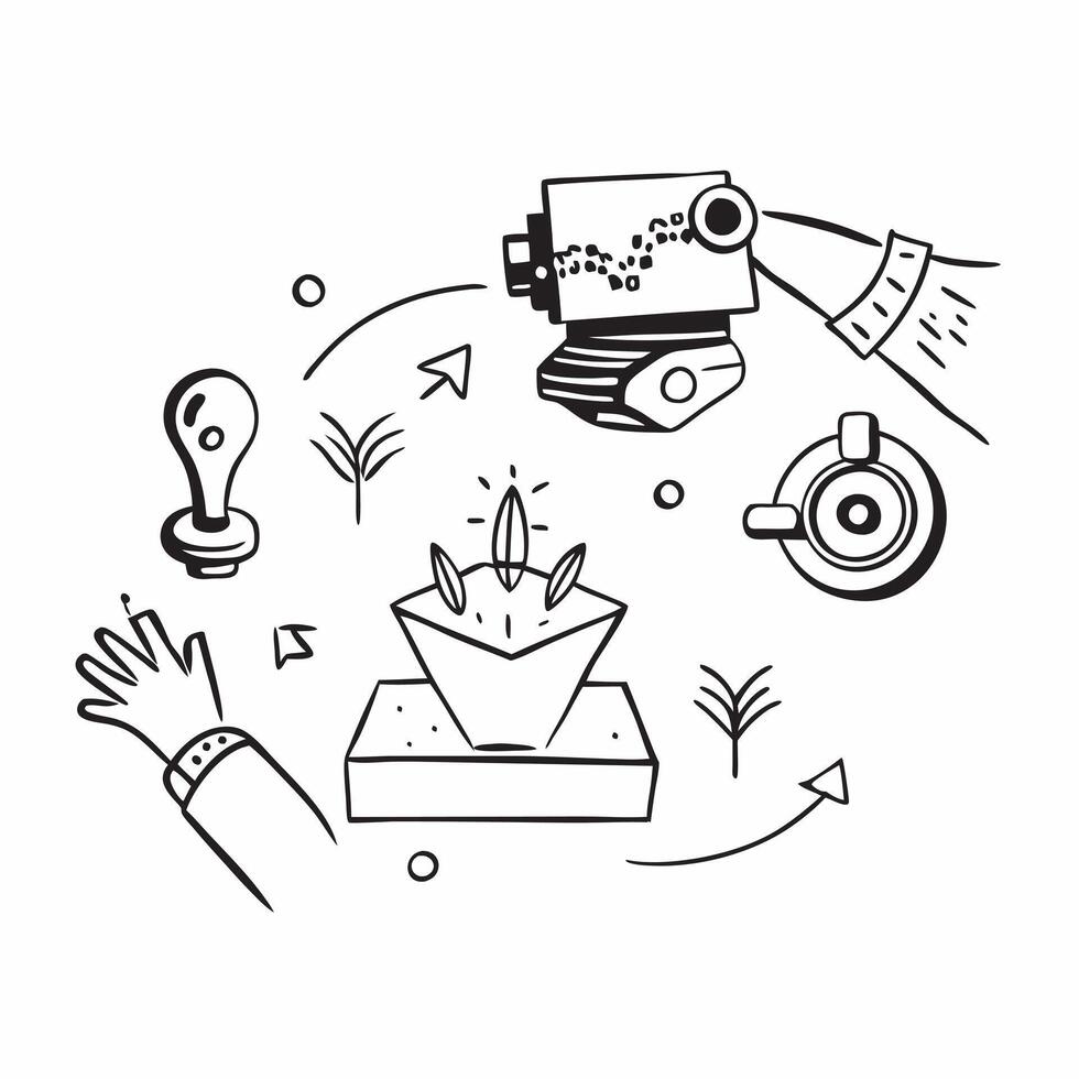 Top view of a field with robotic harvesters overlay symbolizing robotic harvesting in double exposure with copy space concept as A top view of a field blended with robotic harvest Clear vector