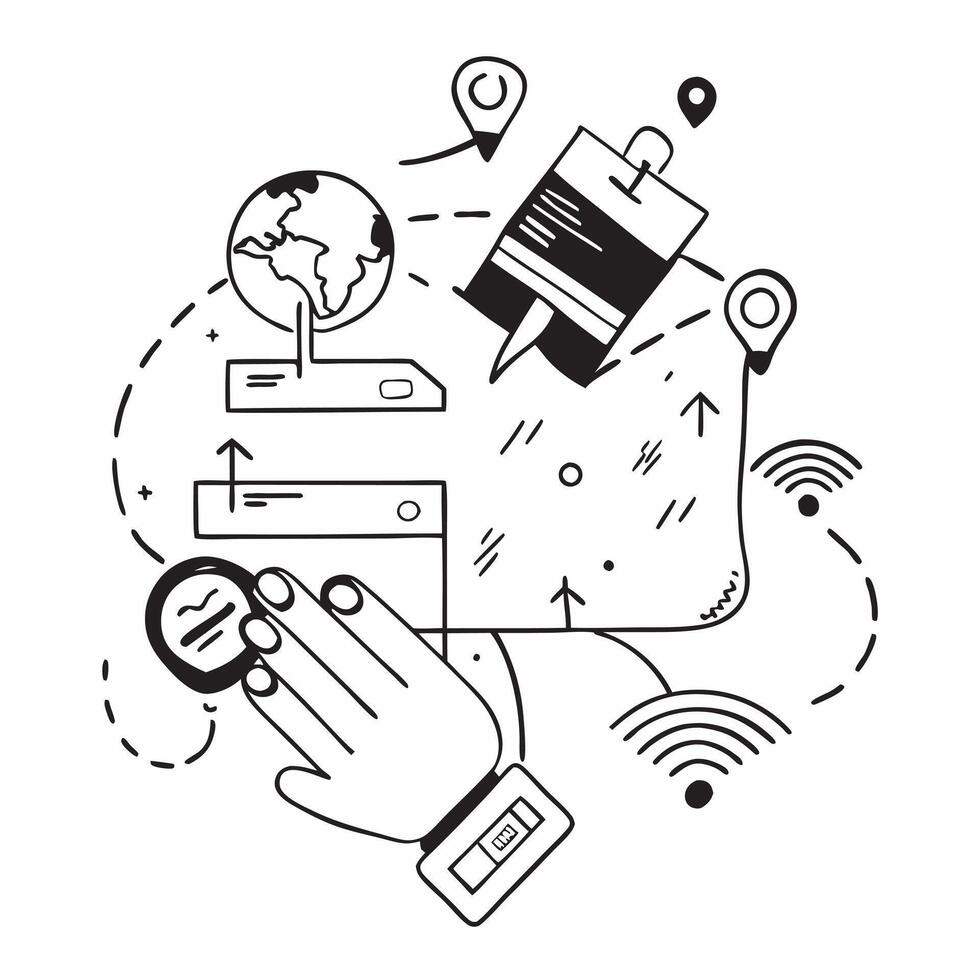 Top view of a field with automated weather stations overlay symbolizing smart climate monitoring in double exposure with copy space concept as A top view of a field blended with a Clear vector