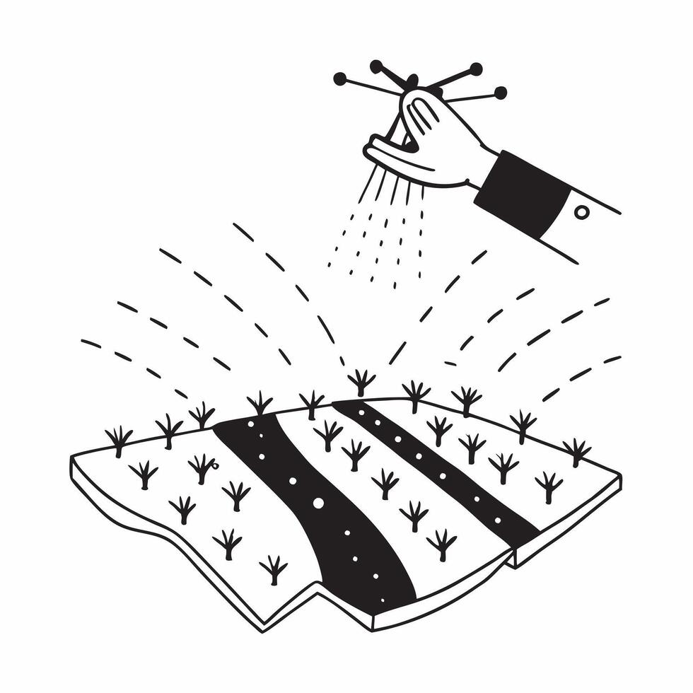 Top view of a field with drone seeding overlay symbolizing innovative planting in double exposure with copy space concept as A top view of a field intertwined with a drone seeding Clear vector