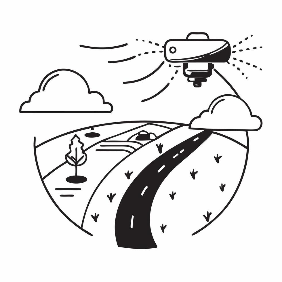 Top view of a farmland with drone overlay symbolizing smart farming in double exposure with copy space concept as A top view of farmland blended with a drone representing smart fa Clear vector