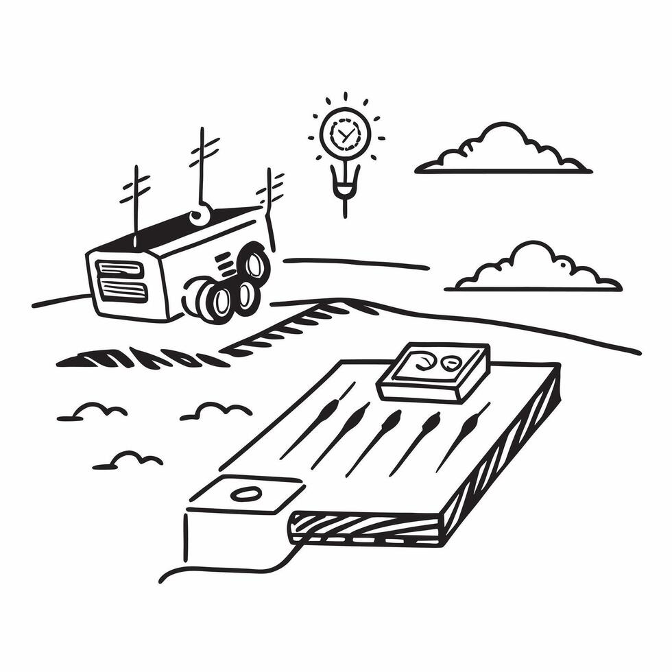 Top view of a field with automated irrigation overlay symbolizing smart irrigation systems in double exposure with copy space concept as A top view of a field blended with automat Clear vector