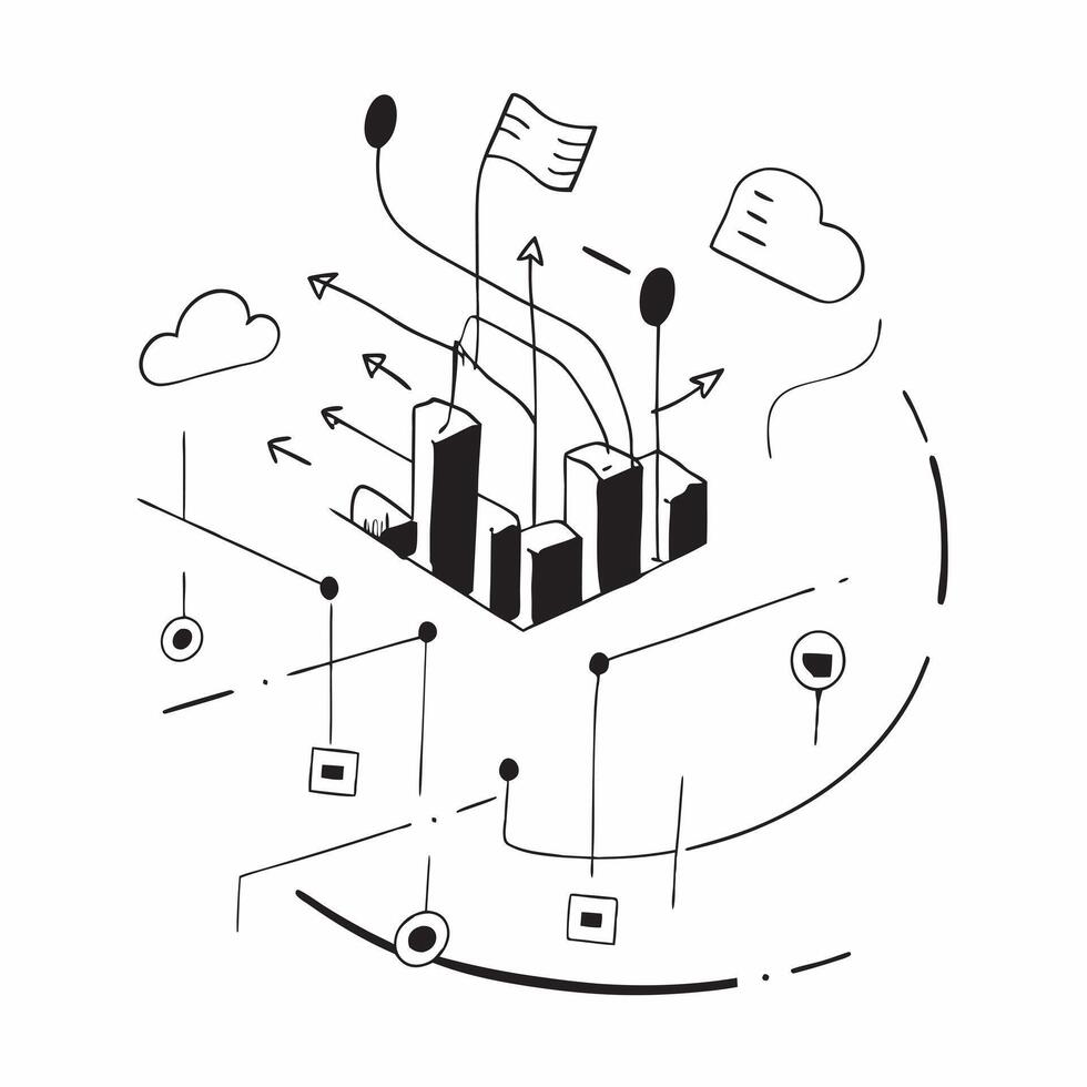 Top view of a cityscape with overlay of tech symbols symbolizing digital transformation in double exposure with copy space concept as A top view of a cityscape blended with tech s Clear Set 2 vector