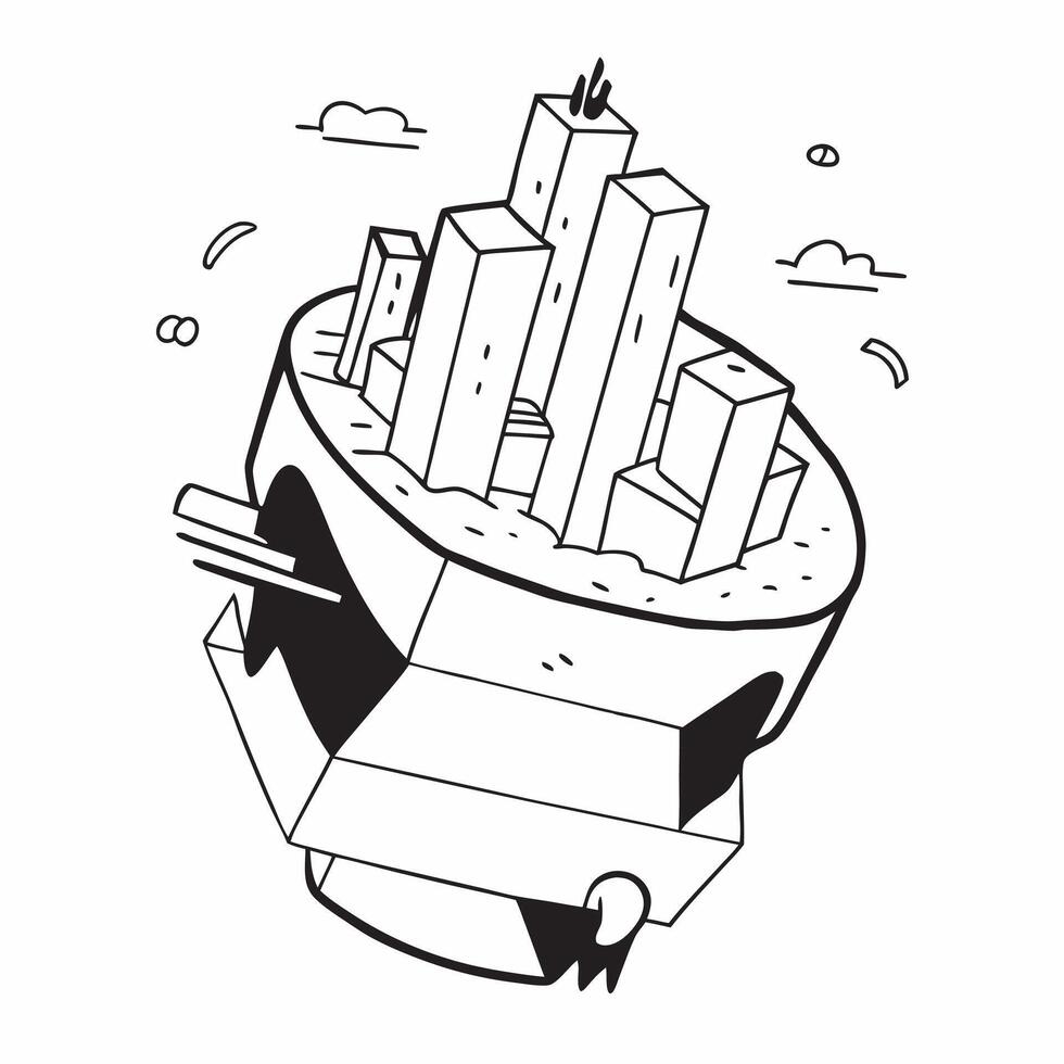 Top view of a cityscape with overlay of tech symbols symbolizing digital transformation in double exposure with copy space concept as A top view of a cityscape blended with tech s Clear Set 6 vector