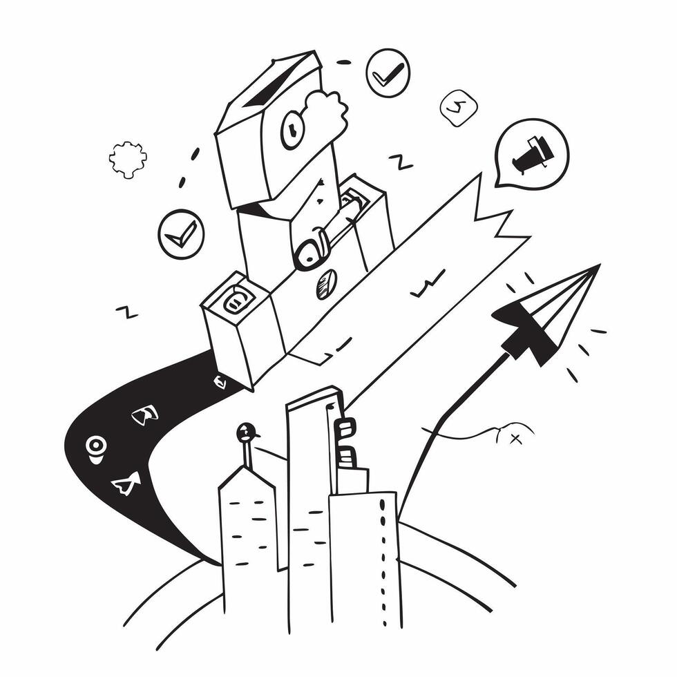 Top view of a cityscape with overlay of tech symbols symbolizing digital transformation in double exposure with copy space concept as A top view of a cityscape blended with tech s Clear Set 4 vector