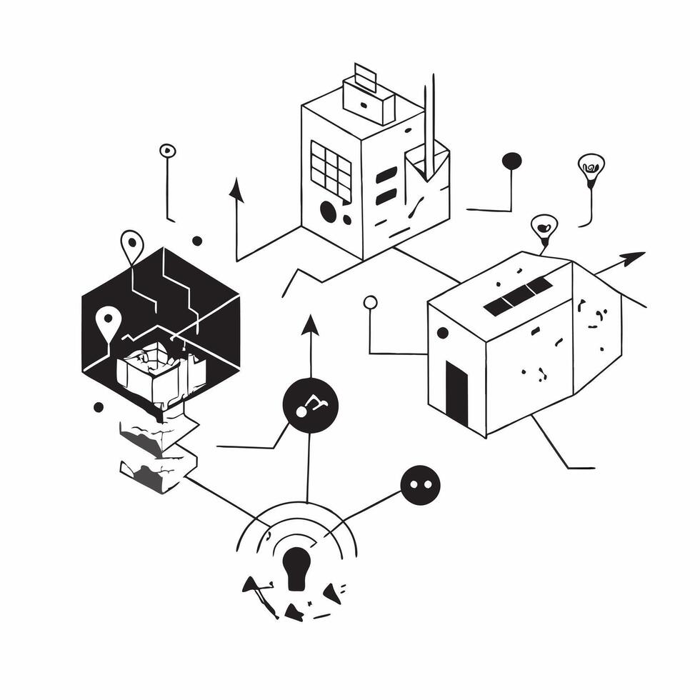 Top view of a city with smart grid overlay symbolizing intelligent infrastructure in double exposure with copy space concept as A top view of a city blended with a smart grid repr Clear vector