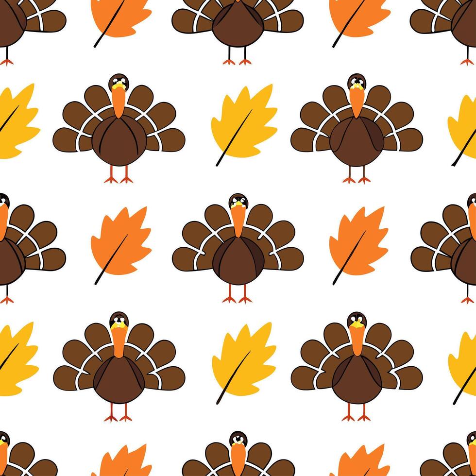 Thanksgiving turkeys seamless tile pattern with autumn leaves and harvest elements for festive decor concept as Thanksgiving turkeys and autumn leaves arranged seamlessly to create Clear vector
